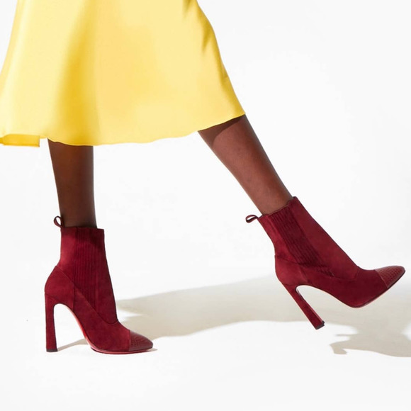 Christian Louboutin Me In The 90s Maroon Suede Booties 37.5 - Picture 1 of 15